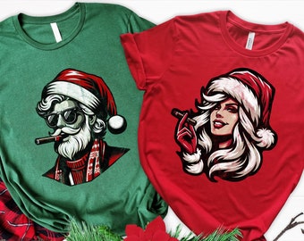 Couple Funny Santa Claus Sweatshirt, Family Shirt, Christmas Custom Shirt, Christmas Tee, Group,Christmas Gift, Holiday T Shirt, Cigar Shirt