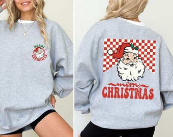 Retro Cheerful Santa Tshirt, Santa Merry Christmas Shirt, Vintage Santa Claus Graphic Tee,Xmas Women, Merry Tee,Classic Christmas Sweatshirt