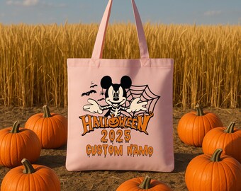 Halloween 2026 Skeleton Mickey Mouse Tote Bag, Personalized Trick or Treat Bag, Custom Halloween Tote Bag for Kids, Pumpkin Candy Tote Bag