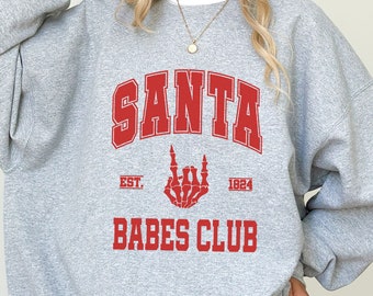Santa Babes Club Christmas Sweatshirt, Christmas Crewneck, Holiday Sweaters for Women, Cute Christmas Gifts, Vintage Santa Claus Hoodie