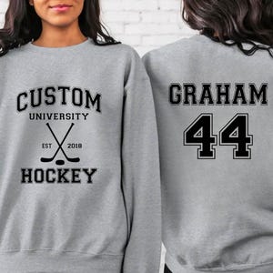 Personalized Custom University Hockey Sweatshirt, Custom Year Sweatshirt, Hockey Shirt, Custom Front and Back Hockey Sport Lovers Sweatshirt