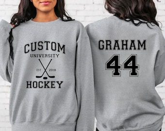 Personalized Custom University Hockey Sweatshirt, Custom Year Sweatshirt, Hockey Shirt, Custom Front and Back Hockey Sport Lovers Sweatshirt