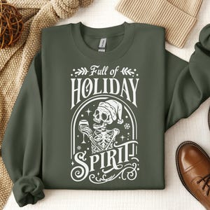 Holiday Spirit Skeleton Sweatshirt, Skeleton Christmas Shirt, Christmas Crewneck, Holiday Sweater, New Year Shirt, Christmas Lights Shirt image 3