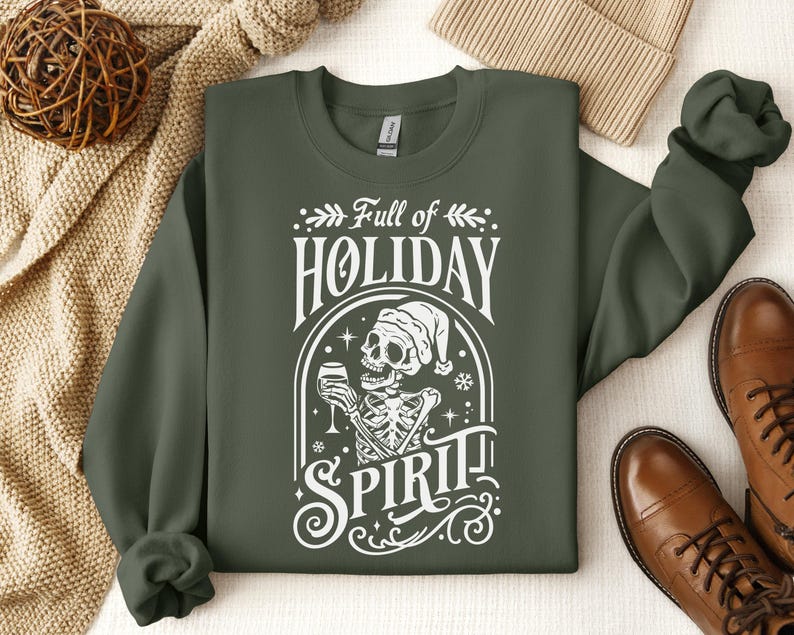 Holiday Spirit Skeleton Sweatshirt, Skeleton Christmas Shirt, Christmas Crewneck, Holiday Sweater, New Year Shirt, Christmas Lights Shirt image 3