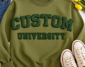 Personalized College Name Crewneck With Puff Embossed Letters – Custom University Sweatshirt - Graduation Gift, School Spirit Sweatshirt
