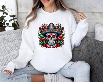 Sudadera Mexica Fiesta Skull, Camisa Cinco De Mayo, Camisa Sugar Skull, Camisa de Regalo Fiesta, Sudadera Cinco de Mayo, Camisa Fiesta Mexicana