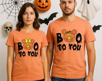 Boo To You Matching Halloween Shirts For Couple, Pumpkin Mickey Minnie Design, Cute Fall Outfit, Disney Halloween Family Look