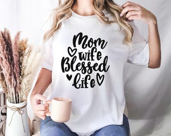 Sudadera "Mamá, Esposa, Vida Bendecida" - Regalo perfecto para el Día de la Madre, Camiseta para Mamá Primeriza, Camiseta Divertida para Mamá, Camiseta para Mamá, Regalo para el Día de la Madre, Regalo para Mamá, Regalo para Esposa