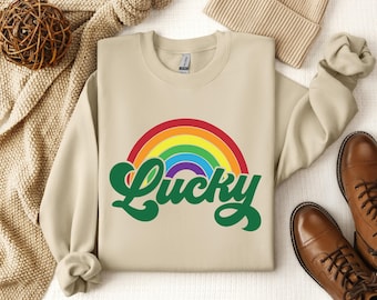 Lucky Rainbow Shirt, St. Patrick's Day Shirt, Irish Shirt,Drinking Shirt,Women's St.Patrick Day Shirt, Shamrock Shirts, Lucky Rainbow Clover