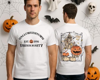 Halloweentown University Shirt Haunted Castle Back Print Halloween Shirt Nostalgic Fall Tee Spooky College Style Gift