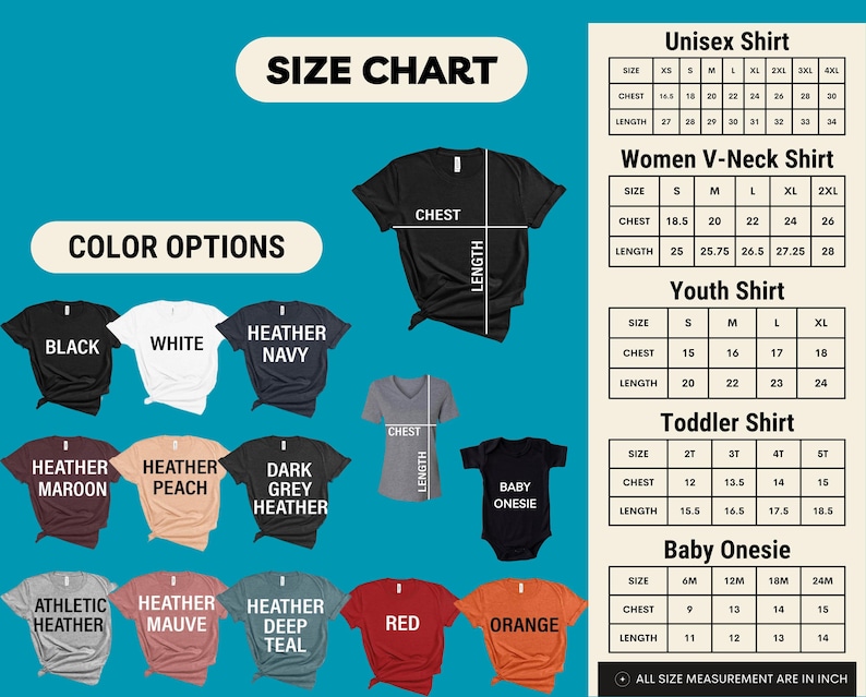 a blue background with a chart of different shirts