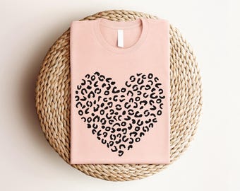 Camiseta de San Valentín con estampado de leopardo, camisetas de San Valentín para mujer, camiseta de corazón, camiseta linda de San Valentín, regalo de San Valentín, San Valentín con estampado de guepardo