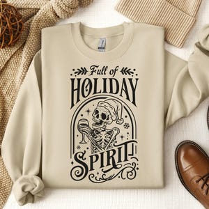 Holiday Spirit Skeleton Sweatshirt, Skeleton Christmas Shirt, Christmas Crewneck, Holiday Sweater, New Year Shirt, Christmas Lights Shirt image 1