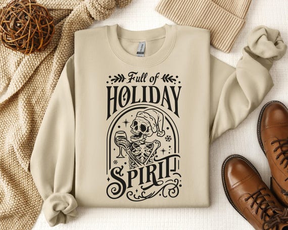 Holiday Spirit Skeleton Sweatshirt, Skeleton Christmas Shirt, Christmas Crewneck, Holiday Sweater, New Year Shirt, Christmas Lights Shirt