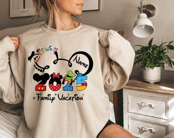 2025 Custom Name Disney Family Vacation Sweatshirt, Disney Family Matching Gift,Personalized Disney Trip, Disneyworld Matching Mickey Minnie
