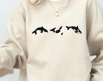 Orca Wal Shirt, Orca Wal Sweatshirt, Minimalistischer Animal Print, Tier Shirt, Schwertwal Shirt, Orca Shirt, Orca Sweatshirt, Orca Liebhaber