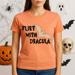 Flirt With Dracula Shirt, Funny Vampire Halloween Shirt, Cute Bat Graphic Spooky Shirt For Women, Halloween Party Top
