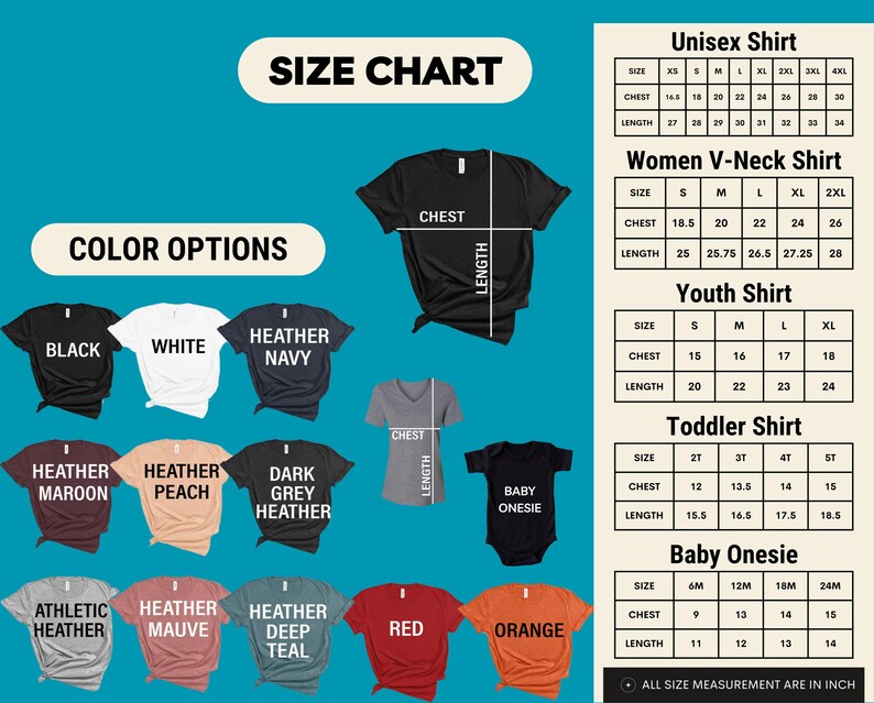 a blue background with a chart of different shirts
