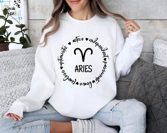 Sudadera de Aries, Aries del zodíaco, Suéter de astrología, Signo del zodíaco, Sudadera con capucha del horóscopo, Suéter de grupo de estrellas, Suéter de signos del cielo, Suéter de cumpleaños