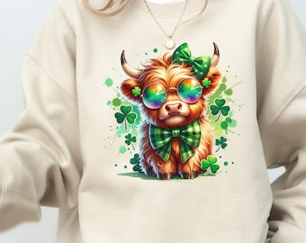 Sweat-shirt vache pour la Saint-Patrick, chemise drôle de Saint-Patrick, chemise vache porte-bonheur, pull irlandais, cadeau pour amateur de vache, chemise vache trèfle, pull vache