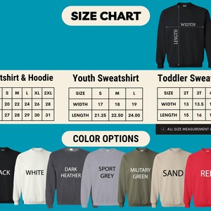 the size chart for a youth sweatshirt