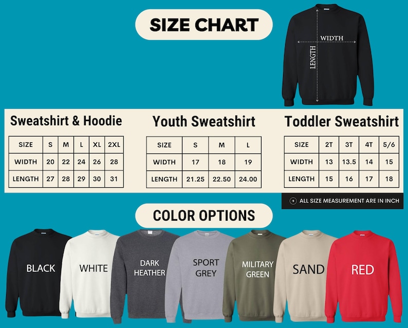 the size chart for a youth sweatshirt