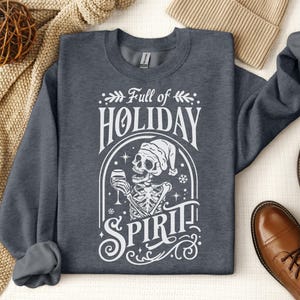Holiday Spirit Skeleton Sweatshirt, Skeleton Christmas Shirt, Christmas Crewneck, Holiday Sweater, New Year Shirt, Christmas Lights Shirt image 2