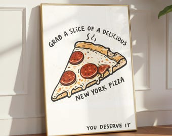 New York Pizza Wall Art Print, Playful Food Illustration, Modern Kitchen Decor, Fast Food Restaurant Art, Gift for Pizza Lovers Poster