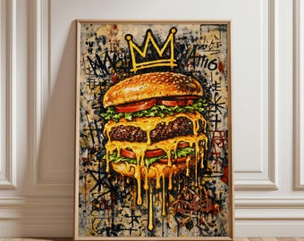 Graffiti Cheeseburger Wall Art Print, Street Art Burger Poster, Urban Fast Food Art, Dripping Cheese Kitchen Decor, Modern Pop Art Gift