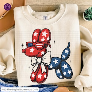 Patriotic Balloon Dog PNG, 4th of July Sublimation, Cute Stars Dog, Preppy Girly Graphic, Kids Party Clipart, Dog Lover PNG Digital Download