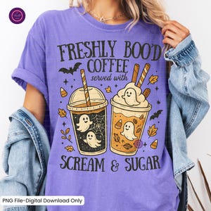 Freshly Boo’d Coffee PNG, Halloween Coffee Shirt Design, Trendy Spooky Sublimation, Cute Ghost Fall PNG Download