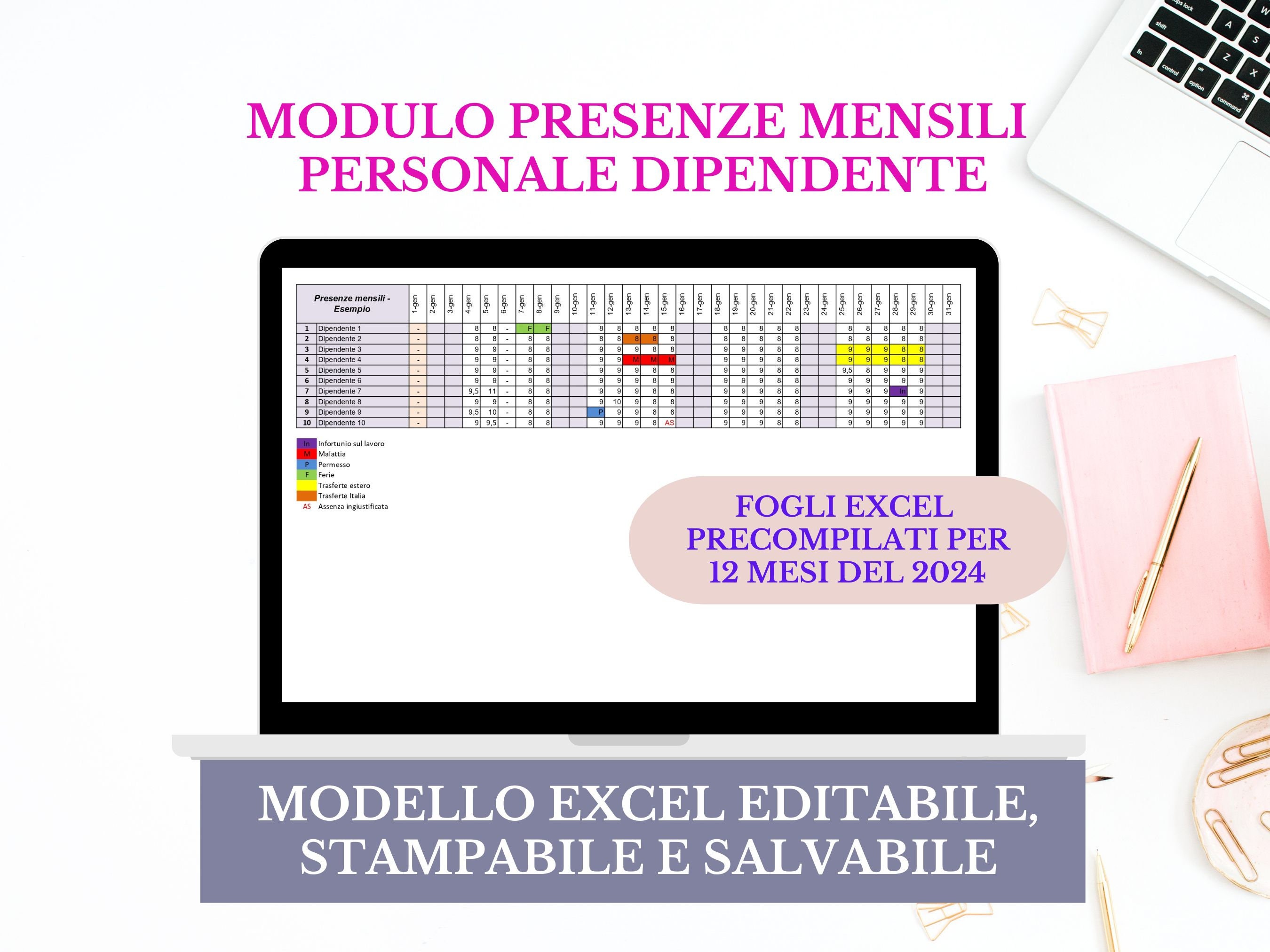 Foglio Presenze Mensile Dipendenti Excel Il Modello Modificabile ...