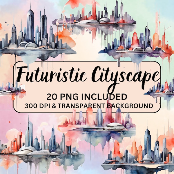 20 Futuristic cityscape clipart, cityscape clipart, modern city clipart, modern cityscape Clipart, skyscaper clipart, urban clipart, 300 dpi