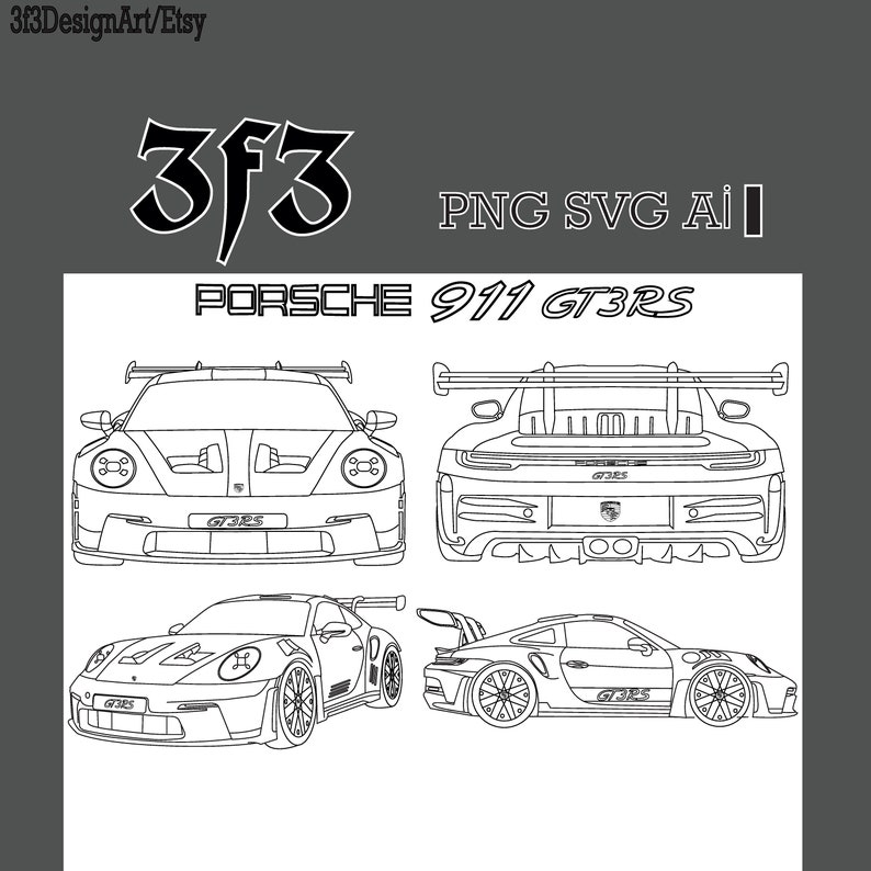 Porsche 911 GT3 RS Vector File .ai .png .svg coche de Etsy México