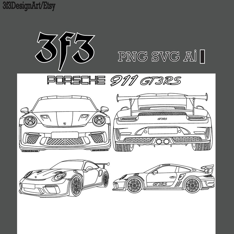Porsche 911 GT3 RS Vector File .ai .png .svg Race Car Etsy