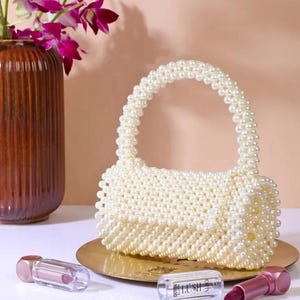Pearl Bag - Pearl Bead Bag - Handmade Bead Bag - Wedding Bag - Gift For Christmas - Luxury Handbag - Vintage Style  Pearl Bag - Gift For Her
