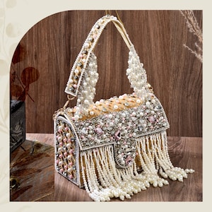 Embroidered Beaded Clutch Purse, Wedding Purse For Bride, Rhinestones Beaded Purse • Party Purse - Gift For Her