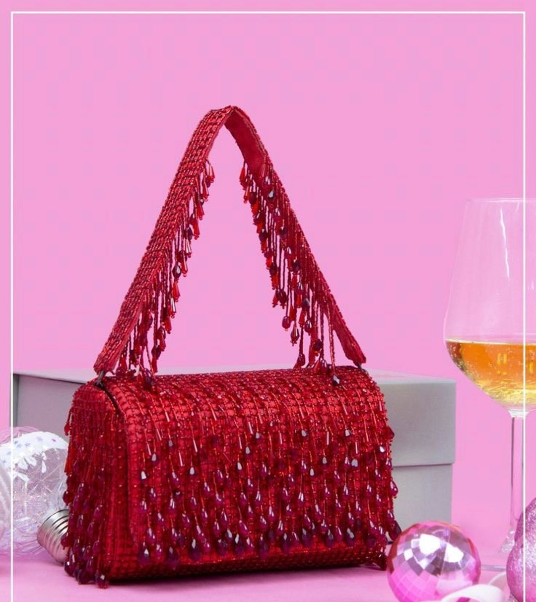 Embroidered Beaded Flapover Clutch, Rhinestone Bag