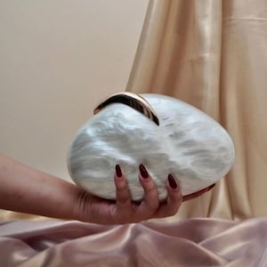 Handmade Resin Cloud Purse – Elegant Pearl White Clutch with Gold Accent | Artistic Evening Bag for Women | Unique Handbag, Statement Clutch