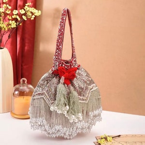 Embroidered Potli Bag, Wedding Bridal Potli Bag, Evening Handbag For Women, Indian Wedding Bags | Gift For Her