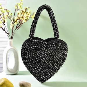 Handmade Potli Clutch Bag, Indian Wedding Bags, Rhinestone Heart Shape Bag for Wedding • Gift For Her