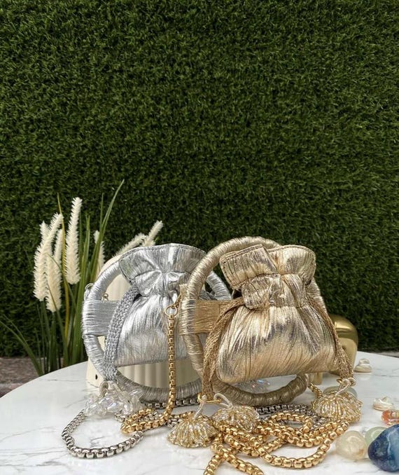 Gold Potli Bag – Designer Tassel Drawstring Purse – Indian Wedding