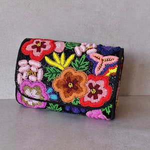 Floral Beaded Bag, Beaded Clutch Handbag, Flower Beaded Bag For Women, Crossbody Bag • Gift for Her • Unique Bag