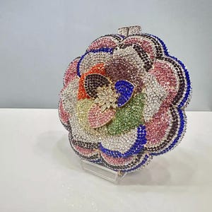 Floral Clutch, Evening Bags, Wedding Purse Women Prom Handbags, Bridal Wedding Clutch, Rose Crystal Rhinestone Clutch, Crystal Party Clutch.