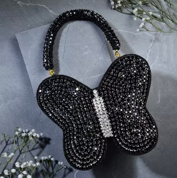 Butterfly Clutch Purse, Handmade Rhinestone Purse, Clutch Bag