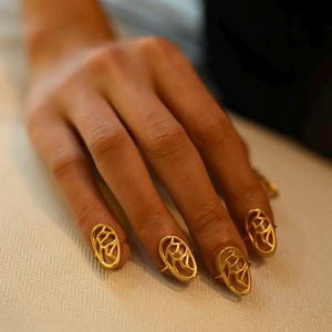 Gold Nail Ring Set – Sculptural Modern Nail Jewelry | Adjustable Statement Finger Accessories | Unique Fashion Hand Jewelry | Gift For Her