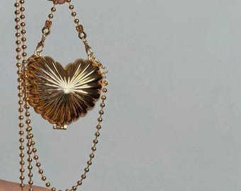 Gold Heart Clutch Bag – Luxury Evening Purse – Metallic Handbag – Wedding Party Clutch – Designer Bridal Purse – Statement Shoulder Bag