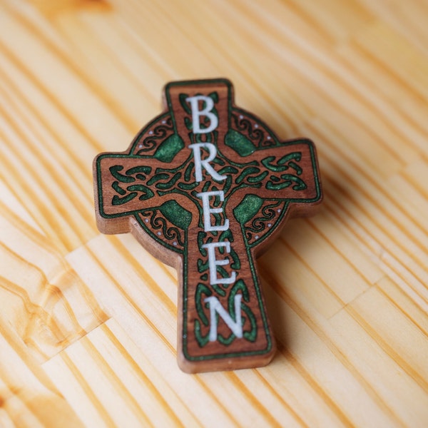 Celtic cross bottle opener, Celtic cross, magnetic, engraved bottle opener magnet, Irish gifts, Irish ornament, Ireland, green wooden cross