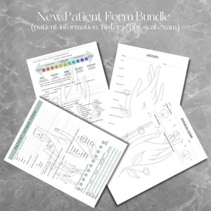 Pacote para novos pacientes: Quiropraxia/Osteopatia/Fisioterapia Informações para novos pacientes/Histórico/Exame físico Arquivos PDF para download em azul