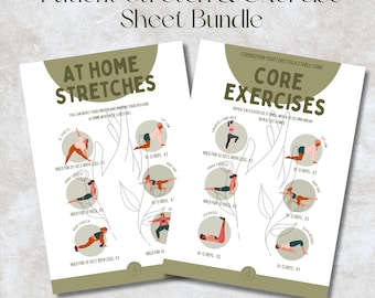 At Home Stretches and Exercise Sheet Bundle- Patient Hand-out: Stretch and Exercise Sheets (core/back/neck)